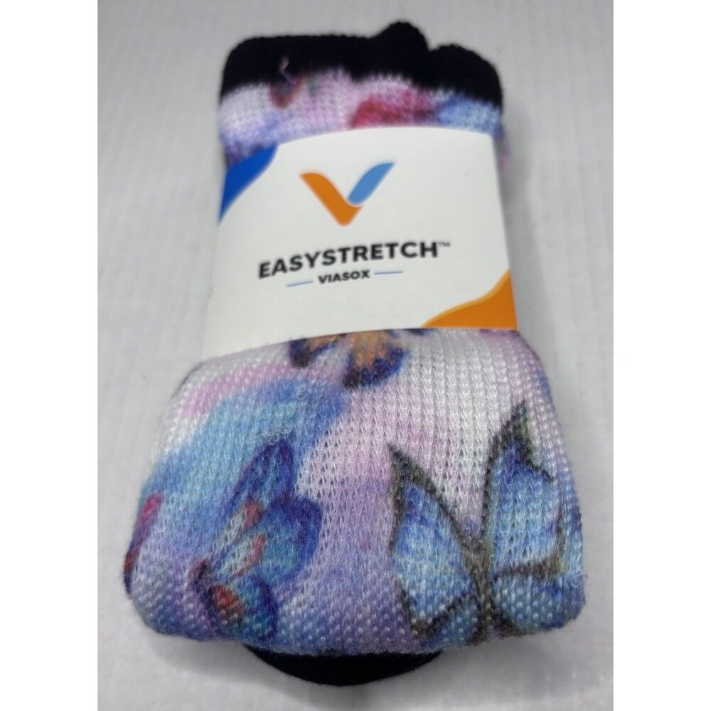 Viasox Easy Stretch Diabetic Socks Unisex Size M/L Colorful Butterfly Design